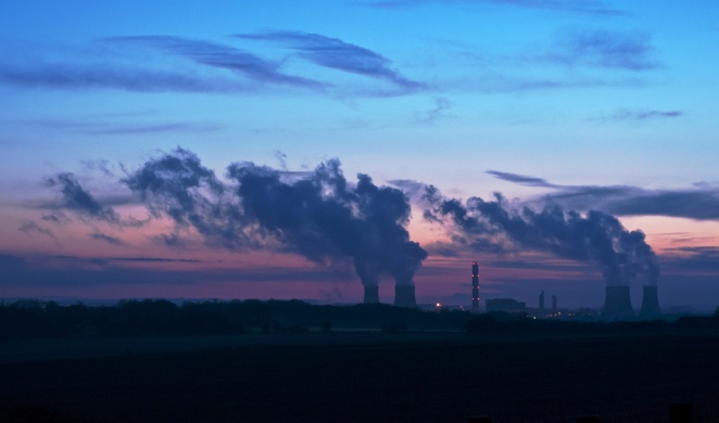 Cooling towers of Didcot A power station in the distance at dusk